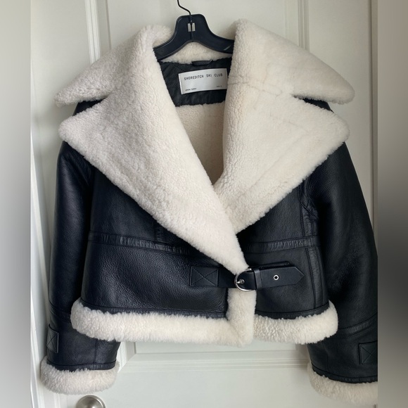 Shoreditch Ski Club Women's Shearling Lined Leather Daia jacket - Picture 8 of 13
